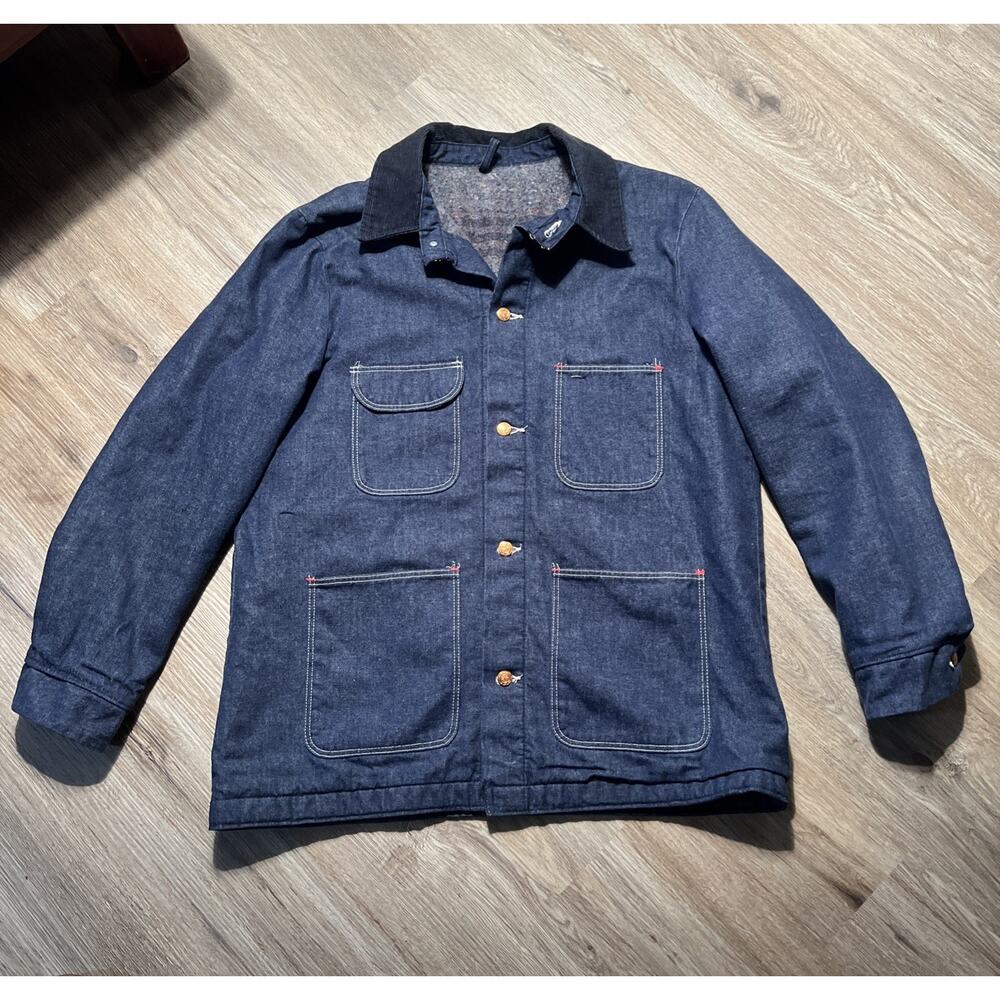 Vintage 50s 60 Blanket Lined Dark Denim Prison Stencil Chore Jacket Deadstock XL